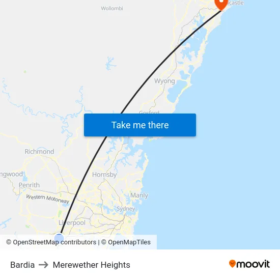 Bardia to Merewether Heights map