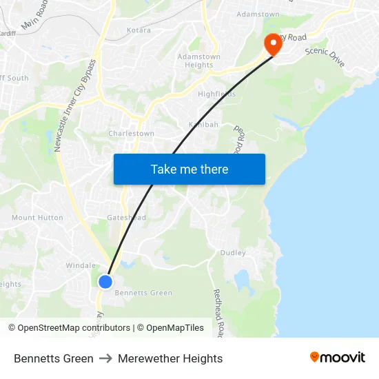 Bennetts Green to Merewether Heights map