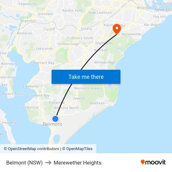 Belmont (NSW) to Merewether Heights map