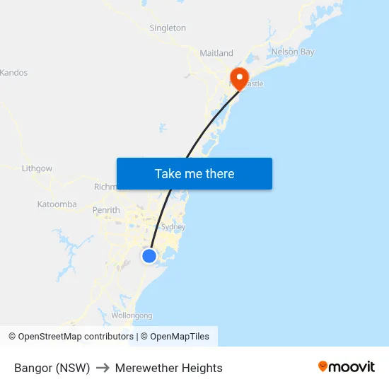 Bangor (NSW) to Merewether Heights map