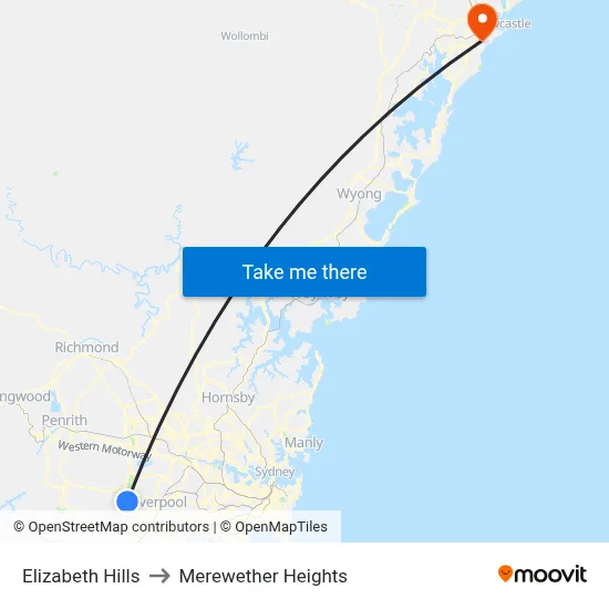 Elizabeth Hills to Merewether Heights map