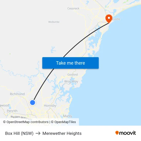 Box Hill (NSW) to Merewether Heights map