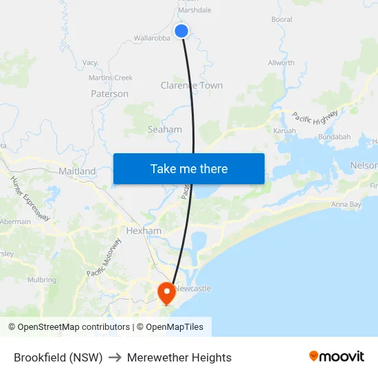 Brookfield (NSW) to Merewether Heights map