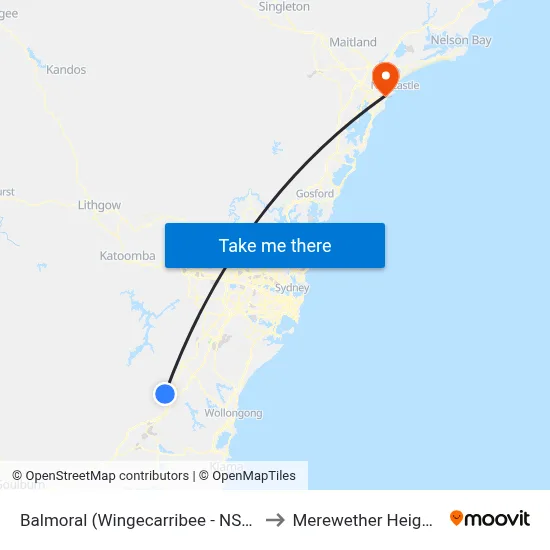 Balmoral (Wingecarribee - NSW) to Merewether Heights map