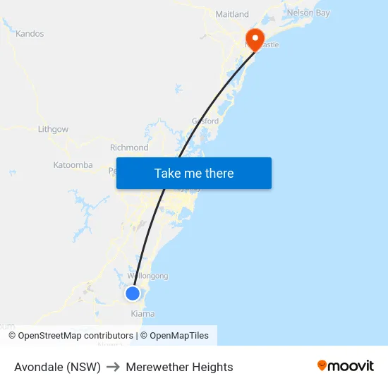 Avondale (NSW) to Merewether Heights map