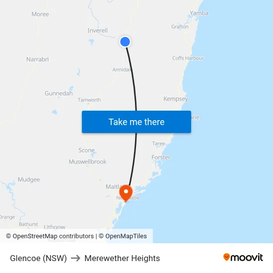 Glencoe (NSW) to Merewether Heights map