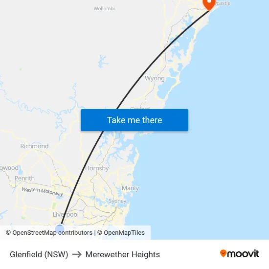 Glenfield (NSW) to Merewether Heights map