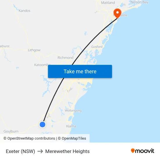 Exeter (NSW) to Merewether Heights map
