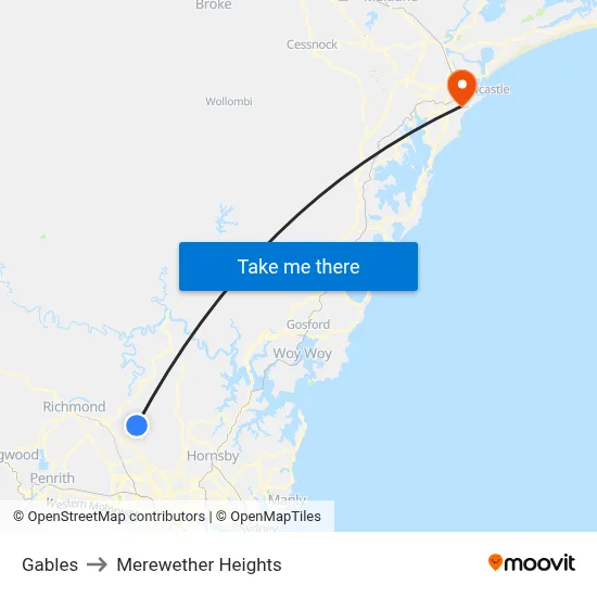Gables to Merewether Heights map
