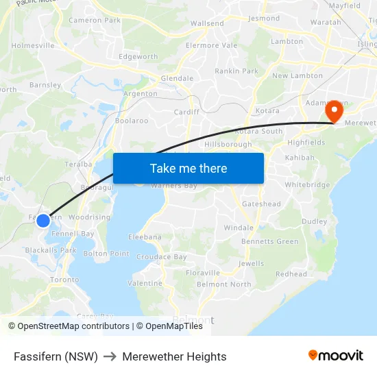 Fassifern (NSW) to Merewether Heights map