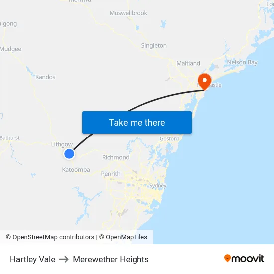 Hartley Vale to Merewether Heights map