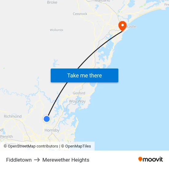 Fiddletown to Merewether Heights map
