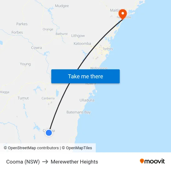 Cooma (NSW) to Merewether Heights map