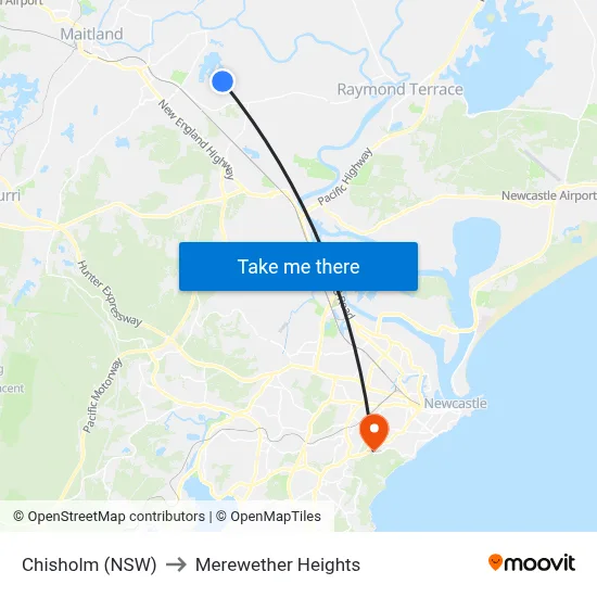 Chisholm (NSW) to Merewether Heights map