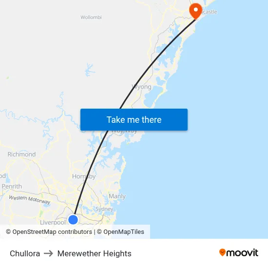 Chullora to Merewether Heights map