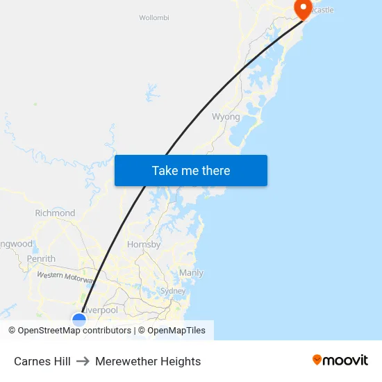 Carnes Hill to Merewether Heights map