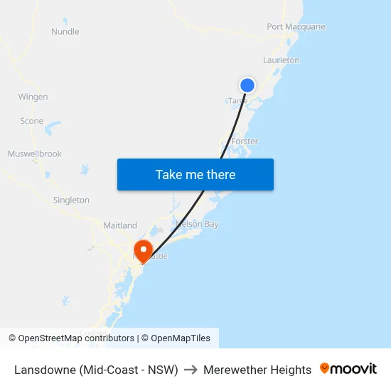 Lansdowne (Mid-Coast - NSW) to Merewether Heights map