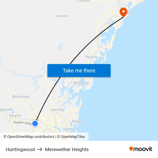 Huntingwood to Merewether Heights map