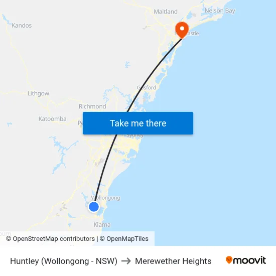 Huntley (Wollongong - NSW) to Merewether Heights map