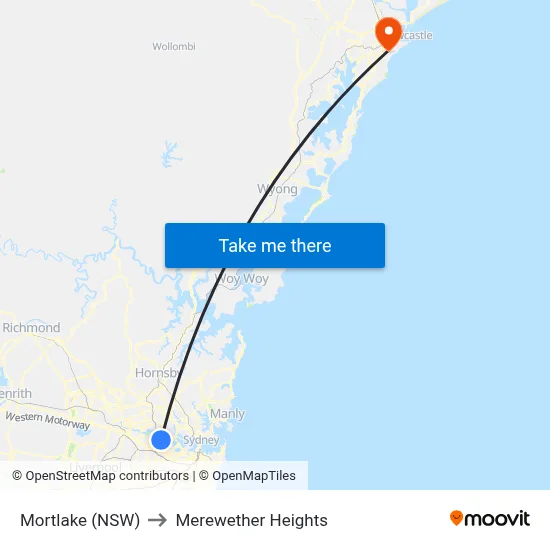 Mortlake (NSW) to Merewether Heights map