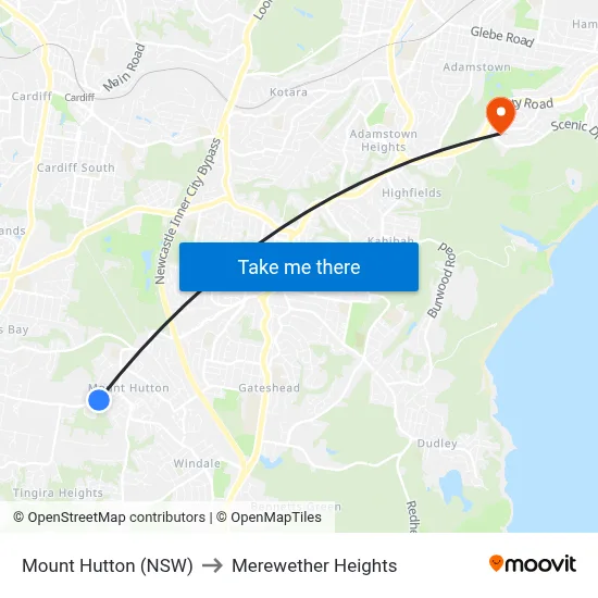 Mount Hutton (NSW) to Merewether Heights map