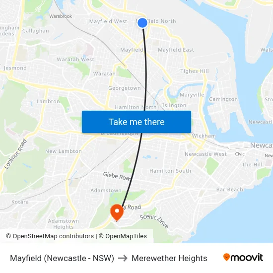 Mayfield (Newcastle - NSW) to Merewether Heights map