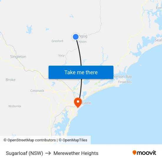 Sugarloaf (NSW) to Merewether Heights map
