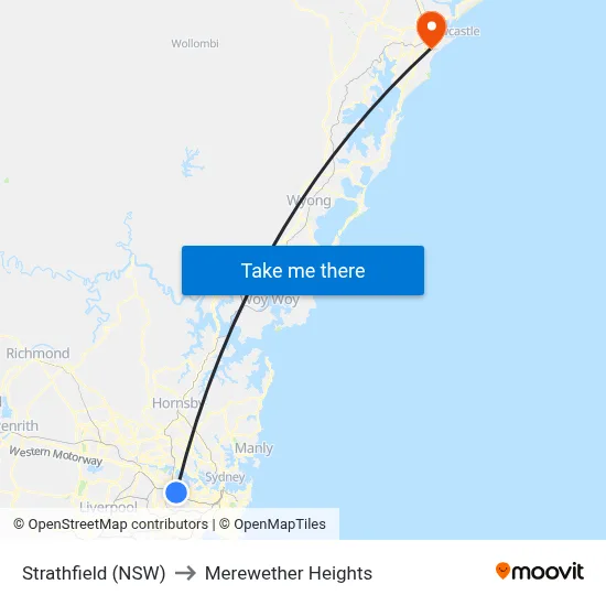 Strathfield (NSW) to Merewether Heights map