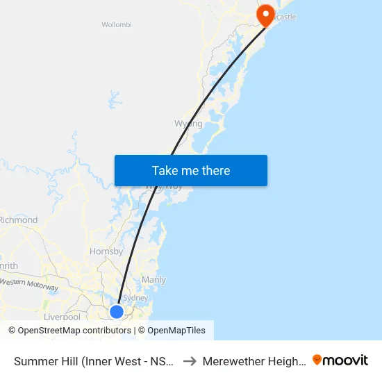 Summer Hill (Inner West - NSW) to Merewether Heights map