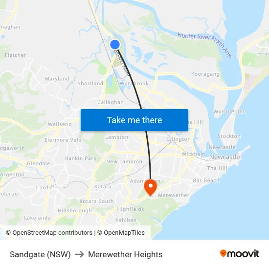 Sandgate (NSW) to Merewether Heights map