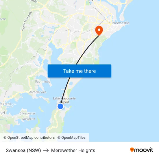 Swansea (NSW) to Merewether Heights map