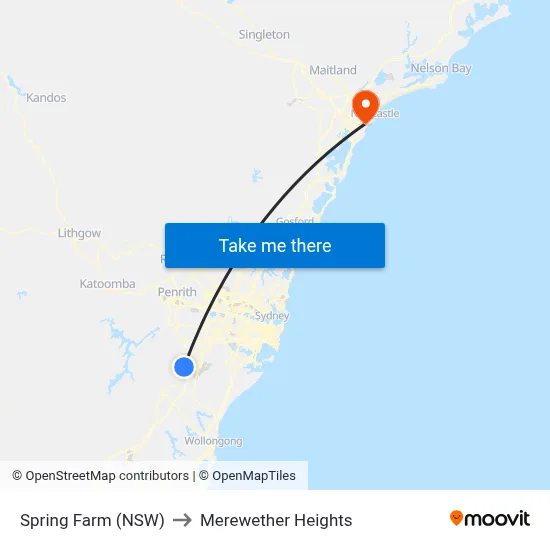 Spring Farm (NSW) to Merewether Heights map
