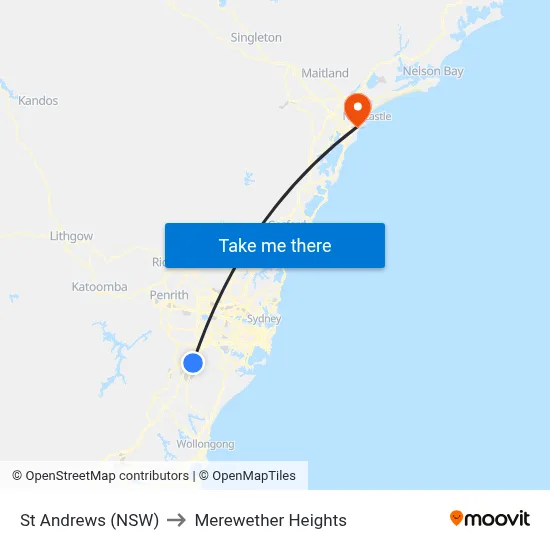 St Andrews (NSW) to Merewether Heights map