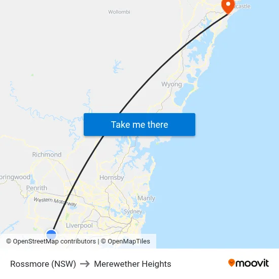 Rossmore (NSW) to Merewether Heights map