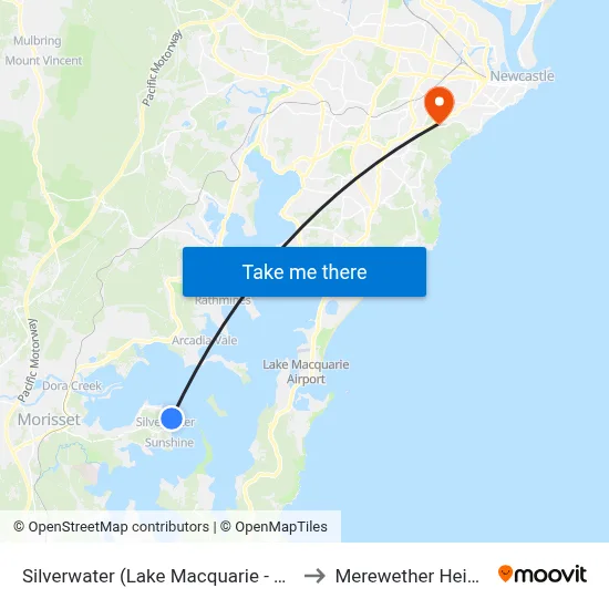Silverwater (Lake Macquarie - NSW) to Merewether Heights map