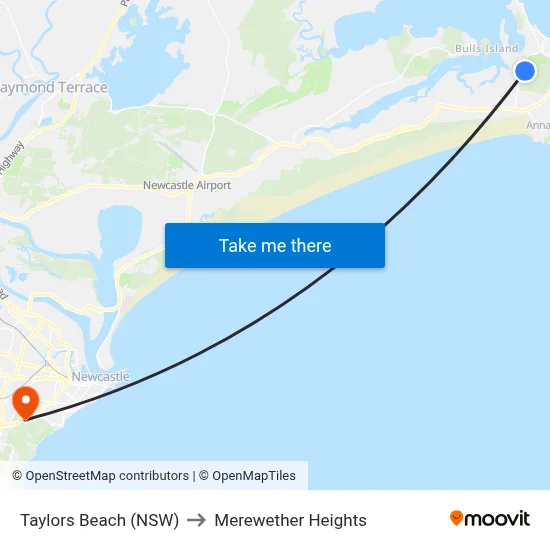 Taylors Beach (NSW) to Merewether Heights map