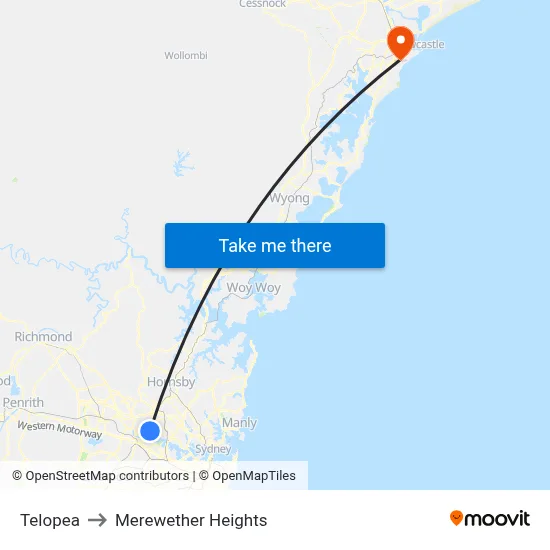Telopea to Merewether Heights map