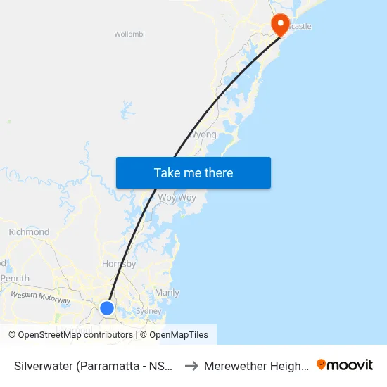Silverwater (Parramatta - NSW) to Merewether Heights map