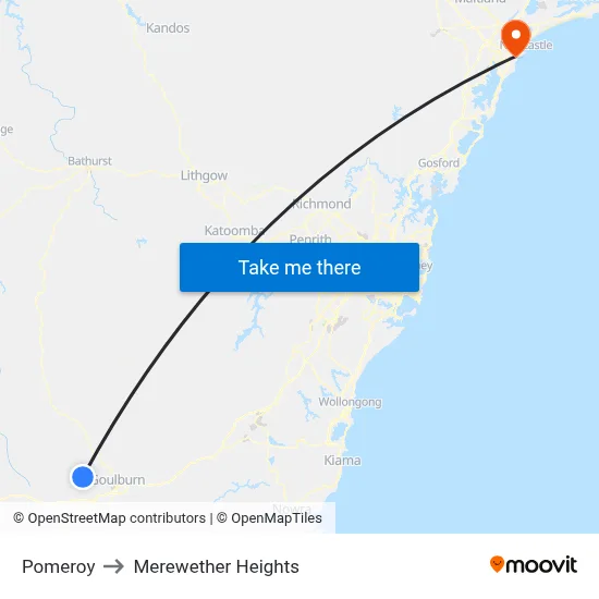 Pomeroy to Merewether Heights map