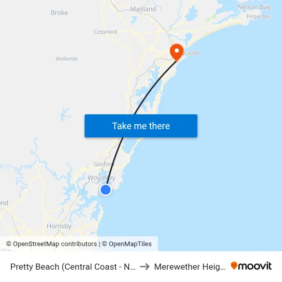 Pretty Beach (Central Coast - NSW) to Merewether Heights map