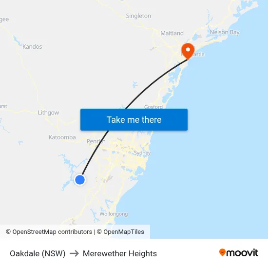 Oakdale (NSW) to Merewether Heights map