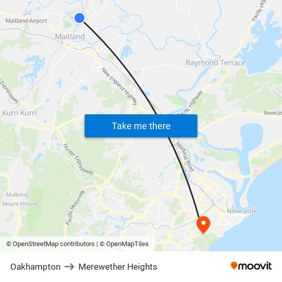 Oakhampton to Merewether Heights map