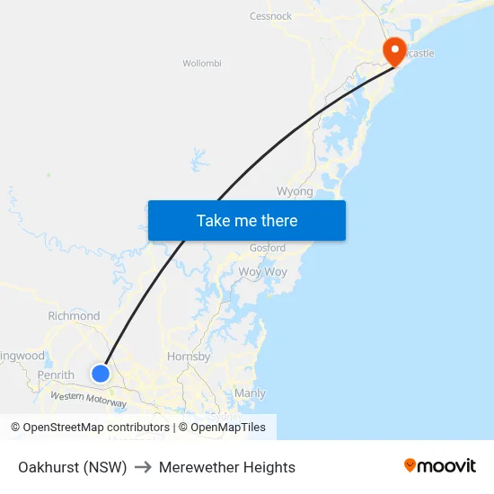 Oakhurst (NSW) to Merewether Heights map