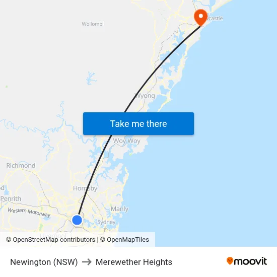 Newington (NSW) to Merewether Heights map