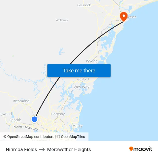Nirimba Fields to Merewether Heights map