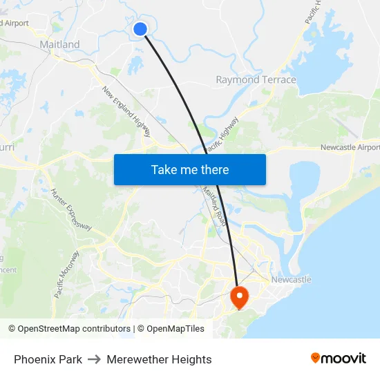 Phoenix Park to Merewether Heights map