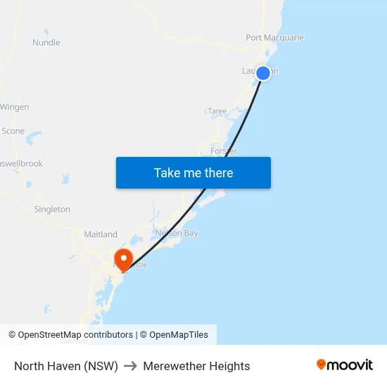 North Haven (NSW) to Merewether Heights map