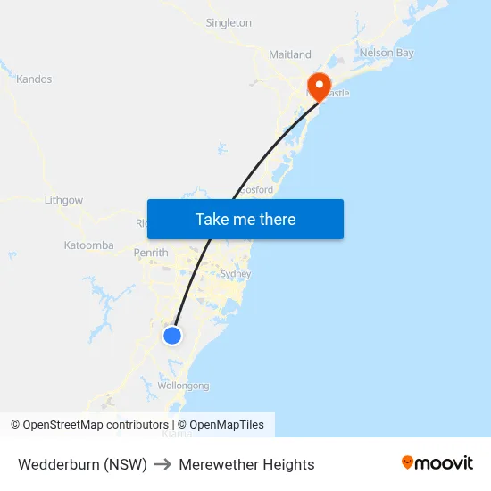 Wedderburn (NSW) to Merewether Heights map