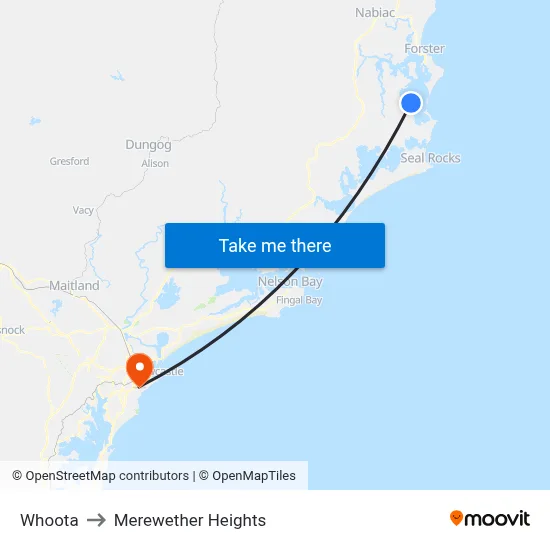 Whoota to Merewether Heights map