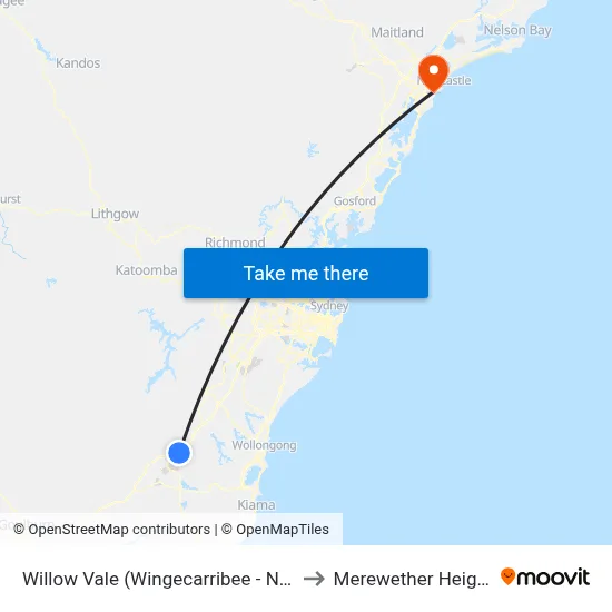 Willow Vale (Wingecarribee - NSW) to Merewether Heights map